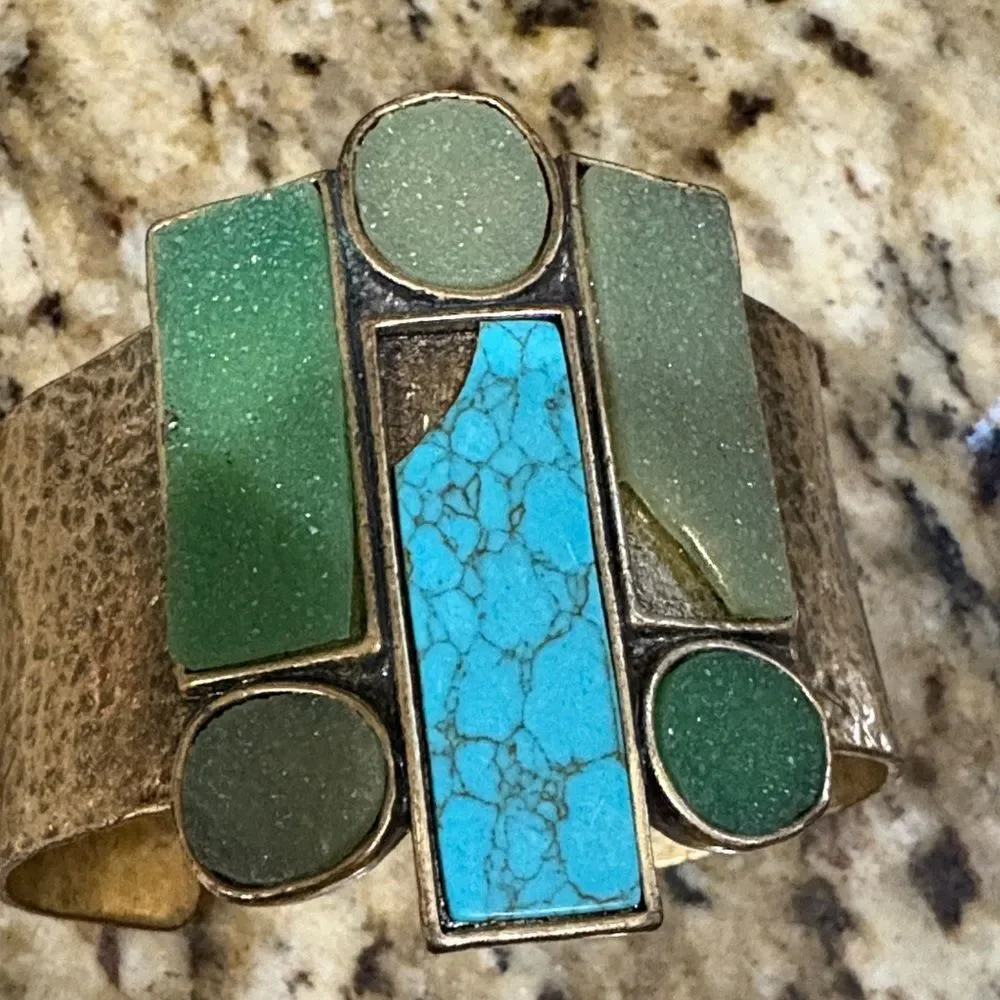 Lucky Brand Gold Cuff with Turquoise and Green Accents